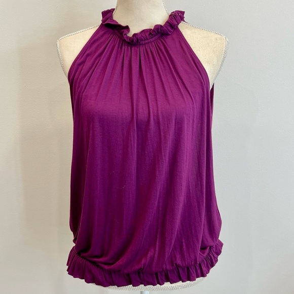 Bordeaux Ruffle Neck Blousy Top with Fitted Tank - Picture 1 of 10